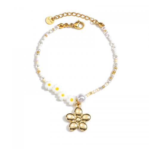 Stainless Steel Jewelry Bracelet 304 Stainless Steel with Seedbead & Plastic Pearl with 3cm extender chain 18K gold plated fashion jewelry & for woman nickel lead & cadmium free .7cm Length Approx 17.5 cm Sold By PC
