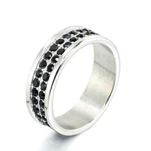 Rhinestone-Edelstahl -Finger-Ring, 304 Edelstahl, Modeschmuck & unisex & verschiedene Größen vorhanden & mit Strass, keine, frei von Nickel, Blei & Kadmium, wide:8mm, verkauft von PC