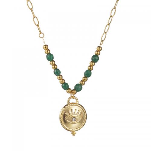 Edelstahl Schmuck Halskette, 304 Edelstahl, mit Smaragd, mit Verlängerungskettchen von 5cm, 14 K vergoldet, Modeschmuck & für Frau & mit Strass, frei von Nickel, Blei & Kadmium, Pendant:1.6cm, Länge ca. 40 cm, verkauft von PC