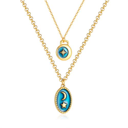 Edelstahl Schmuck Halskette, 304 Edelstahl, mit Verlängerungskettchen von 6.5CM, plattiert, für Frau & Emaille, goldfarben, Länge:ca. 42 cm, verkauft von PC