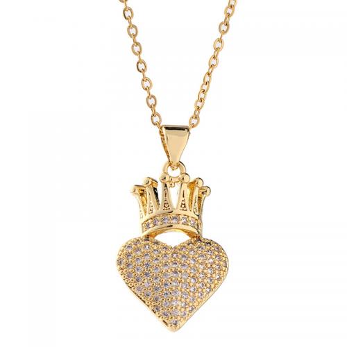 Cubic Zircon Micro Pave Brass Necklace, with 5CM extender chain, Heart, plated, micro pave cubic zirconia & for woman, golden, Length:Approx 40 cm, Sold By PC