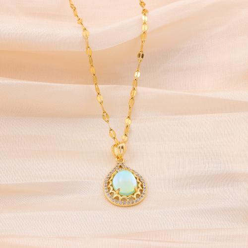 Stainless Steel Jewelry Necklace 304 Stainless Steel with Gemstone & Rhinestone Vacuum Ion Plating fashion jewelry & for woman & with rhinestone golden nickel lead & cadmium free Length Approx 45 cm Sold By PC
