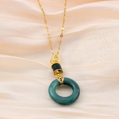 Brass Necklace, with Dyed Jade & 304 Stainless Steel, Vacuum Ion Plating, fashion jewelry & for woman, golden, nickel, lead & cadmium free, Length:Approx 45 cm, Sold By PC