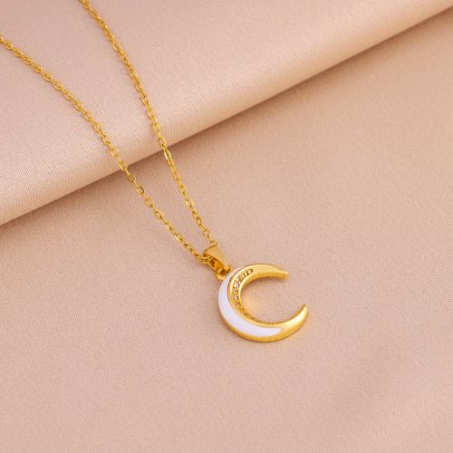 Brass Necklace, with Rhinestone & 304 Stainless Steel, Vacuum Ion Plating, fashion jewelry & for woman & with rhinestone, golden, nickel, lead & cadmium free, Length:Approx 45 cm, Sold By PC