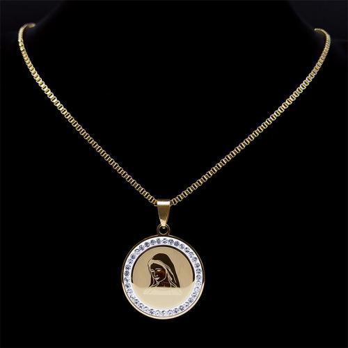 Edelstahl Schmuck Halskette, 304 Edelstahl, mit Strass, poliert, Modeschmuck & unisex & mit Strass, goldfarben, frei von Nickel, Blei & Kadmium, 28x28mm, Länge:ca. 60 cm, verkauft von PC