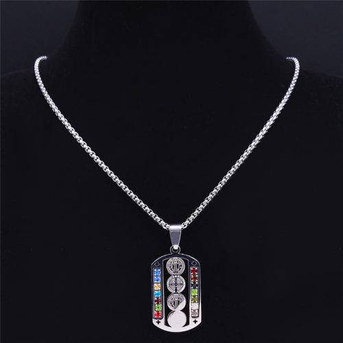 Stainless Steel Jewelry Necklace 304 Stainless Steel with Rhinestone polished fashion jewelry & Unisex & with rhinestone silver color nickel lead & cadmium free Length Approx 60 cm Sold By PC