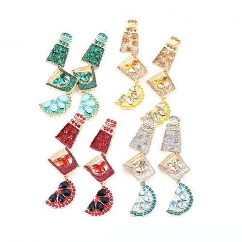 Tibetan Style Drop Earring, Geometrical Pattern, gold color plated, for woman & enamel & with rhinestone, more colors for choice, 20x59mm, Sold By Pair
