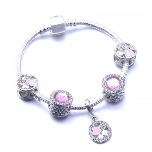 European Bracelet, Tibetan Style, with Crystal, Flat Round, silver color plated, fashion jewelry & different length for choice & for woman & enamel & with rhinestone, more colors for choice, nickel, lead & cadmium free, Sold By PC