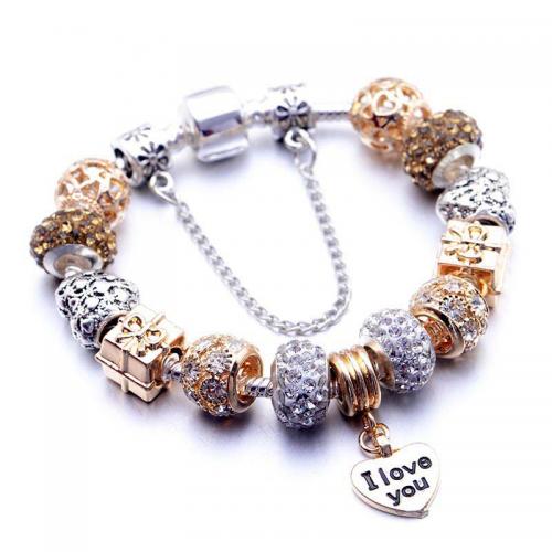 European Bracelet, Tibetan Style, Heart, plated, fashion jewelry & different length for choice & for woman & enamel & with rhinestone, mixed colors, nickel, lead & cadmium free, Sold By PC