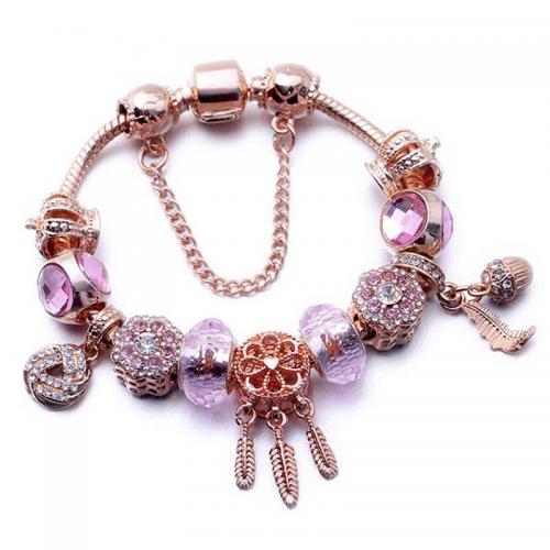European Bracelet Zinc Alloy with Crystal Dream Catcher gold color plated fashion jewelry & for woman & with rhinestone pink nickel lead & cadmium free Sold By PC