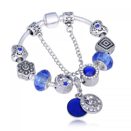 European Bracelet, Tibetan Style, with Crystal, Flat Round, silver color plated, fashion jewelry & different length for choice & for woman & enamel & with rhinestone, blue, nickel, lead & cadmium free, Sold By PC