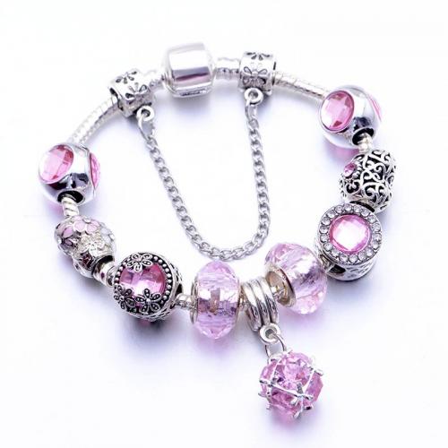 European Bracelet, Tibetan Style, with Crystal, silver color plated, fashion jewelry & different length for choice & for woman & enamel, pink, nickel, lead & cadmium free, Sold By PC