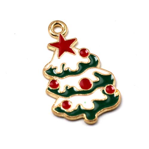 Tibetan Style Christmas Pendants, Christmas Tree, gold color plated, DIY & enamel, mixed colors, nickel, lead & cadmium free, 18x30x1.50mm, Approx 100PCs/Bag, Sold By Bag