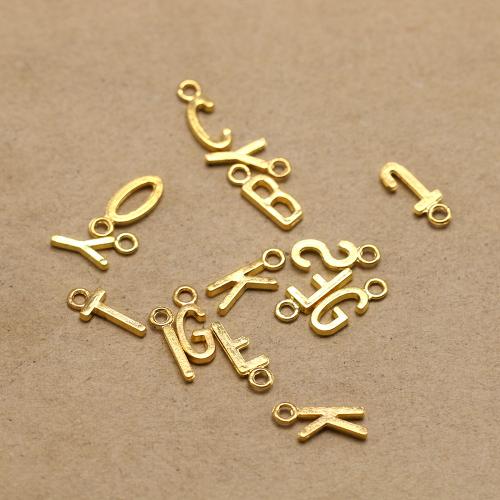 Tibetan Style Alphabet and number Pendants, gold color plated, letters are from A to Z & DIY & mixed, nickel, lead & cadmium free, Approx 100PCs/Bag, Sold By Bag