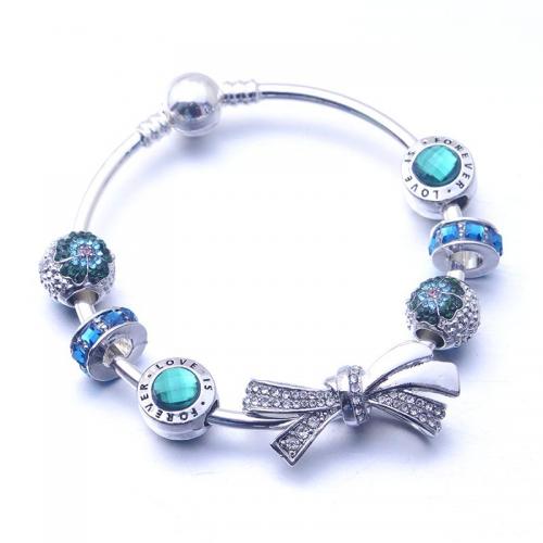 European Bracelet Zinc Alloy with Crystal Bowknot silver color plated fashion jewelry & for woman & with rhinestone mixed colors nickel lead & cadmium free Sold By PC