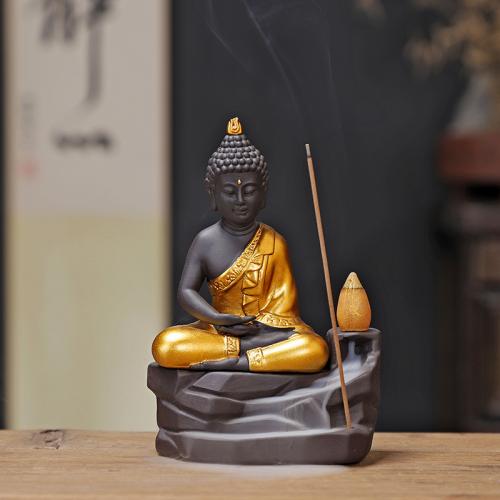 Backflow Incense Burner, Purple Clay, Buddha, handmade, for home and office & durable & multifunctional & different styles for choice, 100x65x150mm, Sold By PC