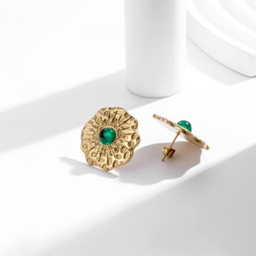 Boucle d'oreille Acier Titane, bijoux de mode & pavé de micro zircon & pour femme, doré, 25x25mm, Vendu par paire