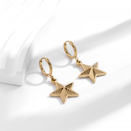 Titanium Steel  Earring, Star, Vacuum Ion Plating, fashion jewelry & for woman, golden, 18x39mm, Sold By Pair