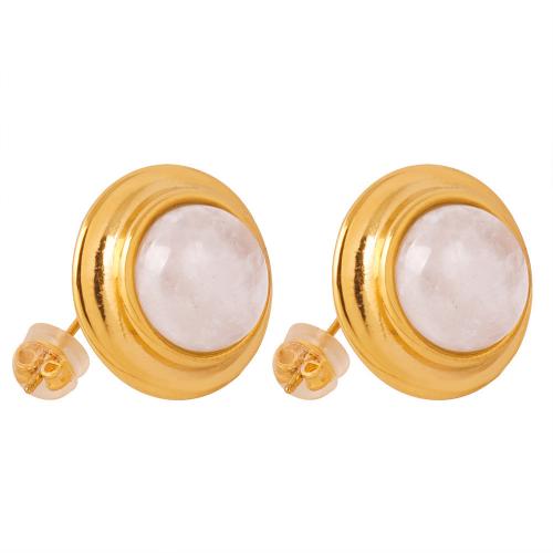Titanium Steel  Earring with Natural Stone Vacuum Ion Plating fashion jewelry & for woman Sold By Pair