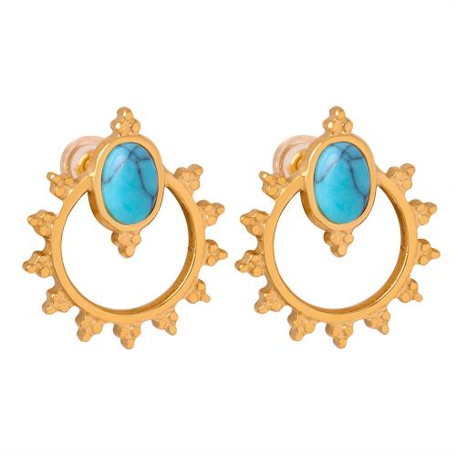 Titanium Steel  Earring with Natural Stone Vacuum Ion Plating fashion jewelry & for woman golden Sold By Pair
