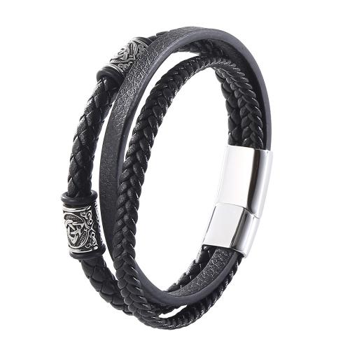 PU Leather Cord Bracelets, with 304 Stainless Steel, fashion jewelry & different length for choice & for man, more colors for choice, Sold By PC