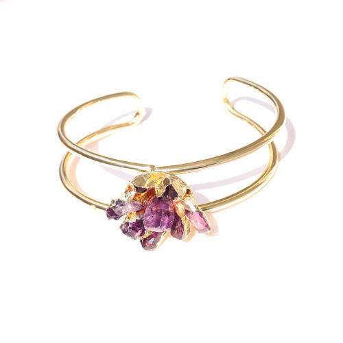 Brass Bracelet & Bangle, with Amethyst, gold color plated, fashion jewelry & for woman, purple, nickel, lead & cadmium free, Diameter 65mm, Sold By PC
