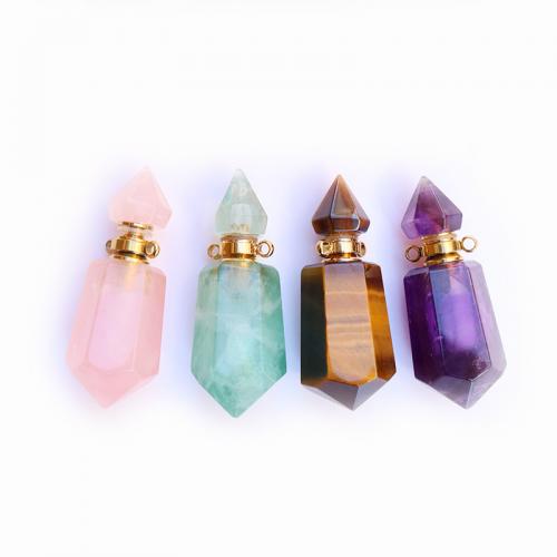 Natursten Parfume Flaske Vedhæng, med Messing, guldfarve belagt, du kan DIY & forskellige materialer til valg, flere farver til valg, 13x40mm, Solgt af PC