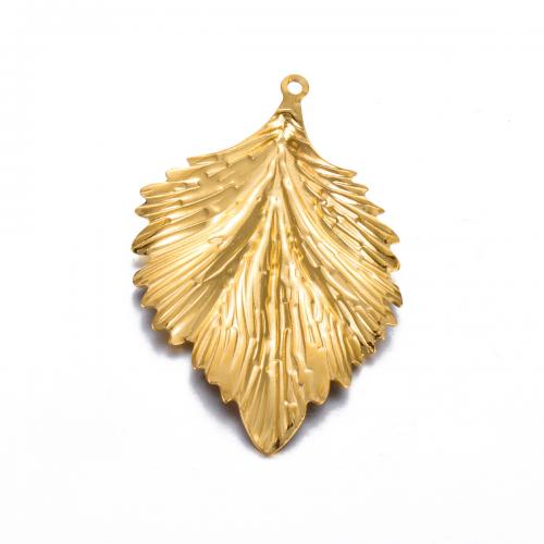 Stainless Steel Pendants, 304 Stainless Steel, Leaf, gold color plated, DIY, 40x62mm, 5PCs/Bag, Sold By Bag