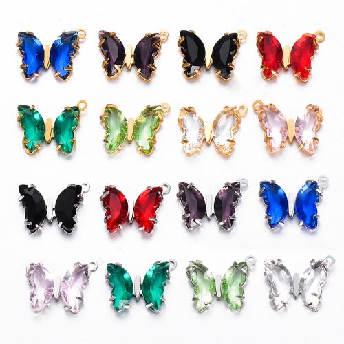Stainless Steel Animal Pendants 304 Stainless Steel with Cubic Zirconia Butterfly plated DIY Sold By Bag