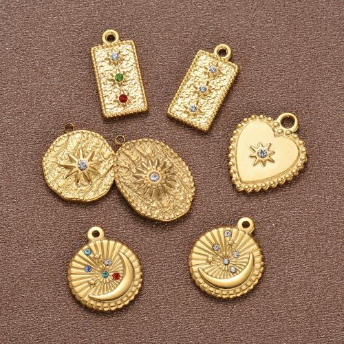 Stainless Steel Pendants, 304 Stainless Steel, gold color plated, DIY & with rhinestone, more colors for choice, 5PCs/Bag, Sold By Bag