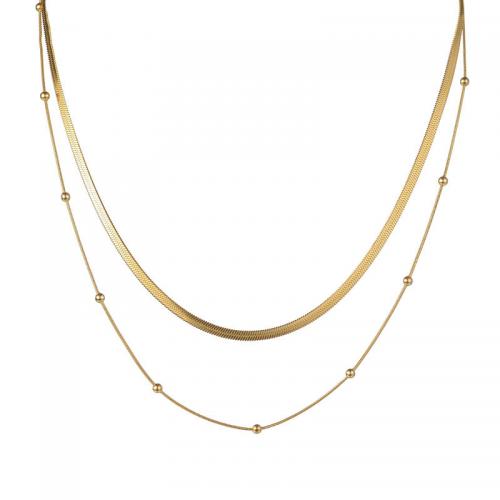 Edelstahl Schmuck Halskette, 304 Edelstahl, mit Verlängerungskettchen von 5cm, plattiert, Doppelschicht & Modeschmuck & für Frau, keine, frei von Nickel, Blei & Kadmium, Länge ca. 37 cm, ca. 43 cm, verkauft von PC