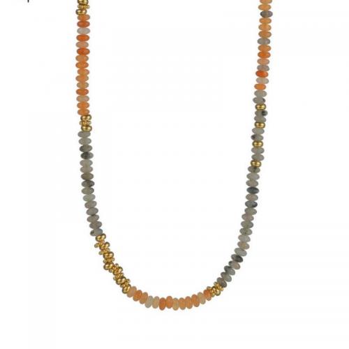 Edelstahl Schmuck Halskette, 304 Edelstahl, mit Naturstein, mit Verlängerungskettchen von 5cm, goldfarben plattiert, Modeschmuck & für Frau, frei von Nickel, Blei & Kadmium, Länge:ca. 42 cm, verkauft von PC
