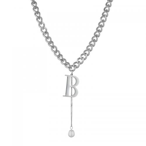 Nehrđajućeg čelika, nakit ogrlice, 304 nehrđajućeg čelika, s Plastična Pearl, s 6.5cm Produžetak lanac, modni nakit & bez spolne razlike, izvorna boja, nikal, olovo i kadmij besplatno, Dužina Približno 42 cm, Prodano By PC