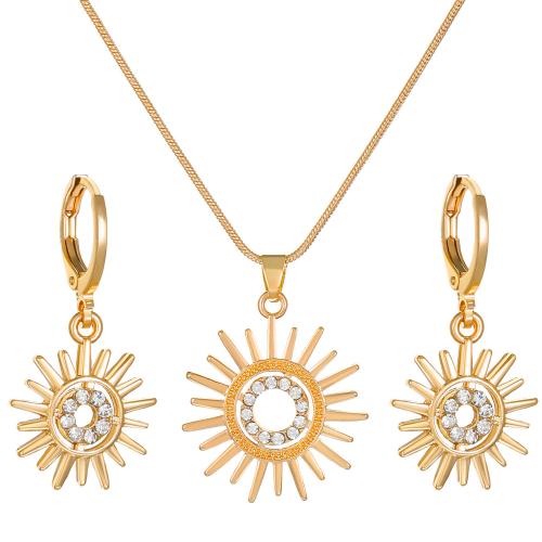 Zinc Alloy Jewelry Sets Sunflower 2 pieces & for woman & with rhinestone gold nickel lead & cadmium free Sold By Set