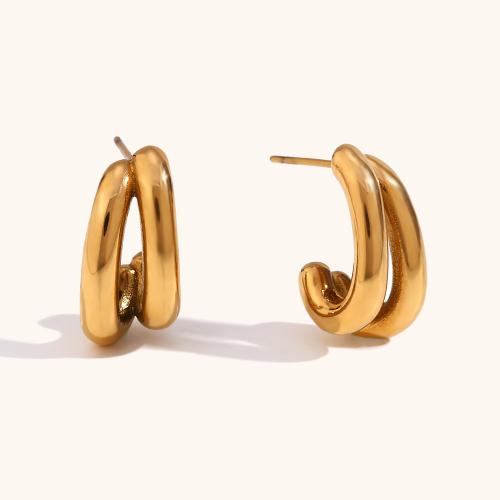 Stainless Steel Stud Earrings, 316L Stainless Steel, 18K gold plated, fashion jewelry & for woman, nickel, lead & cadmium free, 20.30x10.20mm, Sold By Pair