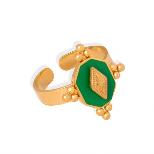 Ring Finger Titantium stali, Pozłacane 18K, biżuteria moda & dla kobiety & emalia, bez zawartości niklu, ołowiu i kadmu, rozmiar:7, sprzedane przez PC