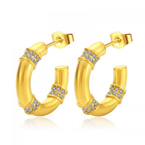 Stainless Steel Stud Earrings 304 Stainless Steel plated micro pave cubic zirconia & for woman Sold By Pair