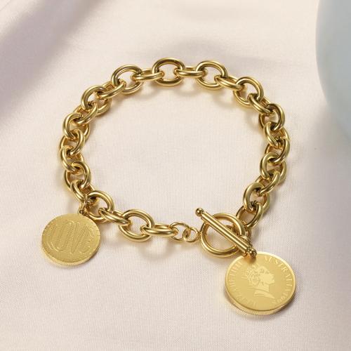 Stainless Steel Jewelry Bracelet, 304 Stainless Steel, plated, for woman, golden, Length:Approx 20 cm, Sold By PC