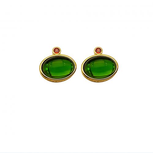 Cubic Zirconia Micro Pave Brass Earring with Glass plated micro pave cubic zirconia & for woman green Sold By Pair