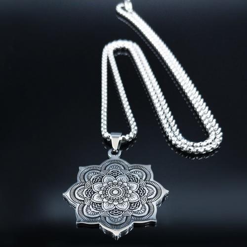 Nehrđajućeg čelika, nakit ogrlice, 304 nehrđajućeg čelika, uglađen, modni nakit & za žene, srebro, nikal, olovo i kadmij besplatno, 35x35mm, Dužina Približno 50 cm, Prodano By PC
