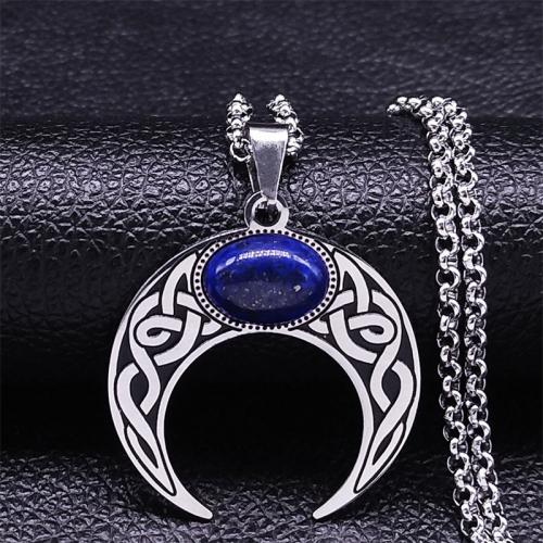 Stainless Steel Jewelry Necklace, 304 Stainless Steel, with Natural Stone, polished, fashion jewelry & Unisex, silver color, nickel, lead & cadmium free, 36x35mm, Length:Approx 50 cm, Sold By PC