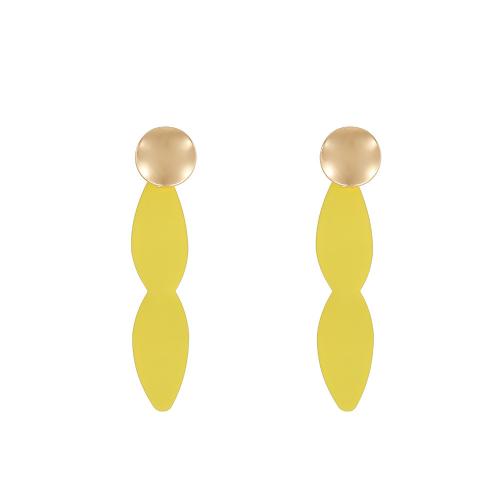 Iron Earring, painted, fashion jewelry & for woman, yellow, nickel, lead & cadmium free, 73x15mm, Sold By Pair
