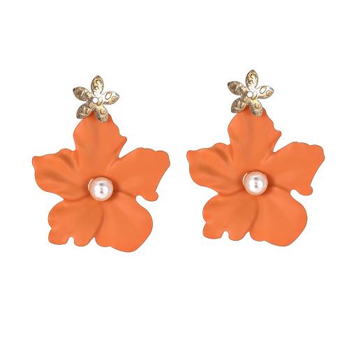 Iron Earring with Plastic Pearl Flower painted fashion jewelry & for woman nickel lead & cadmium free Sold By Pair