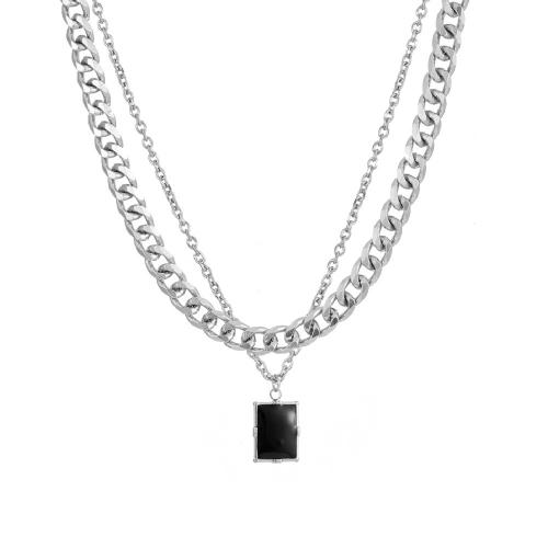 Nehrđajućeg čelika, nakit ogrlice, 304 nehrđajućeg čelika, s 5cm Produžetak lanac, Dvostruki sloj & za čovjeka & emajl, Dužina Približno 52 cm, Približno 57 cm, Prodano By Set