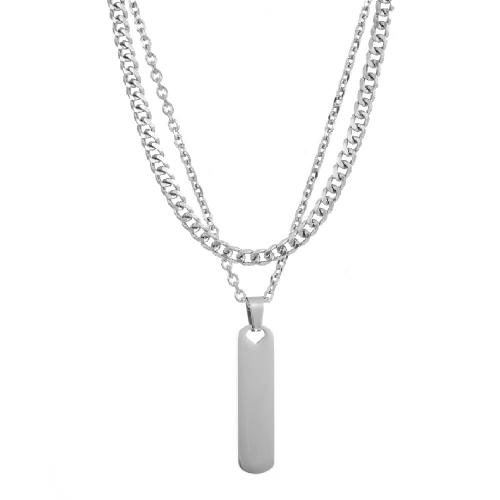 Edelstahl Schmuck Halskette, 304 Edelstahl, mit Verlängerungskettchen von 5cm, Doppelschicht & Modeschmuck & für den Menschen, Länge:ca. 53 cm, ca. 58 cm, verkauft von setzen