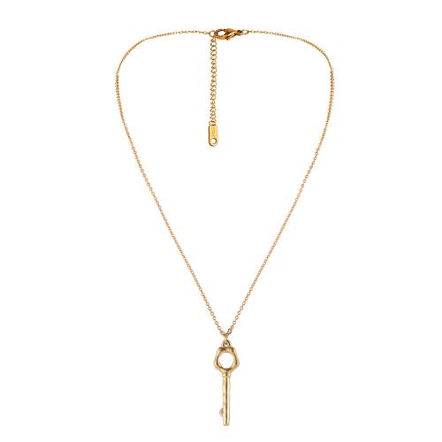 Edelstahl Schmuck Halskette, 304 Edelstahl, mit Verlängerungskettchen von 5cm, Schlüssel, Modeschmuck & für Frau, goldfarben, 11x35mm, verkauft per ca. 46 cm Strang