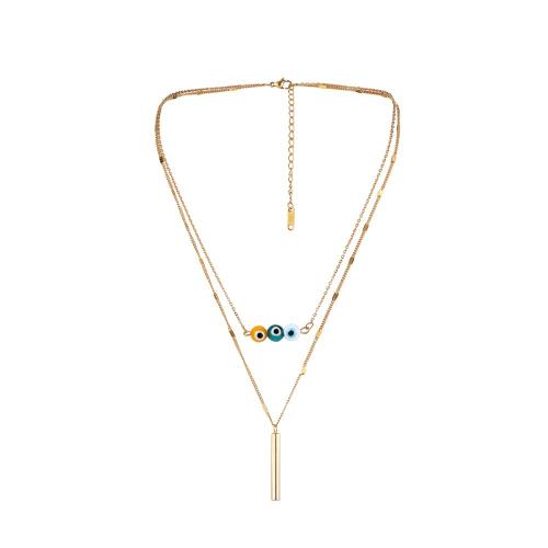 Edelstahl Schmuck Halskette, 304 Edelstahl, mit Verlängerungskettchen von 6cm, Doppelschicht & Modeschmuck & für Frau, goldfarben, verkauft per ca. 40 cm, ca. 50 cm Strang