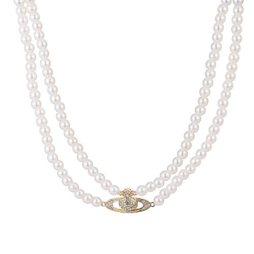 Plastové perlový náhrdelník, Plastové Pearl, s Zinek, s 13cm extender řetězce, Dvojitá vrstva & pro ženy & s drahokamu, nikl, olovo a kadmium zdarma, 15x30mm, Prodáno za Cca 29 cm Strand