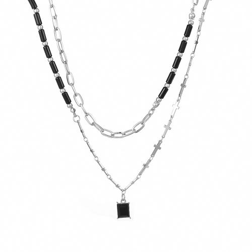 Iron Necklaces with 5cm extender chain Double Layer & for man & enamel nickel lead & cadmium free Sold Per Approx 40 cm Strand