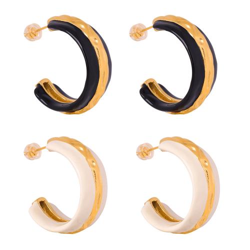 Titanium Steel  Earring Vacuum Ion Plating fashion jewelry & for woman & enamel Sold By Pair